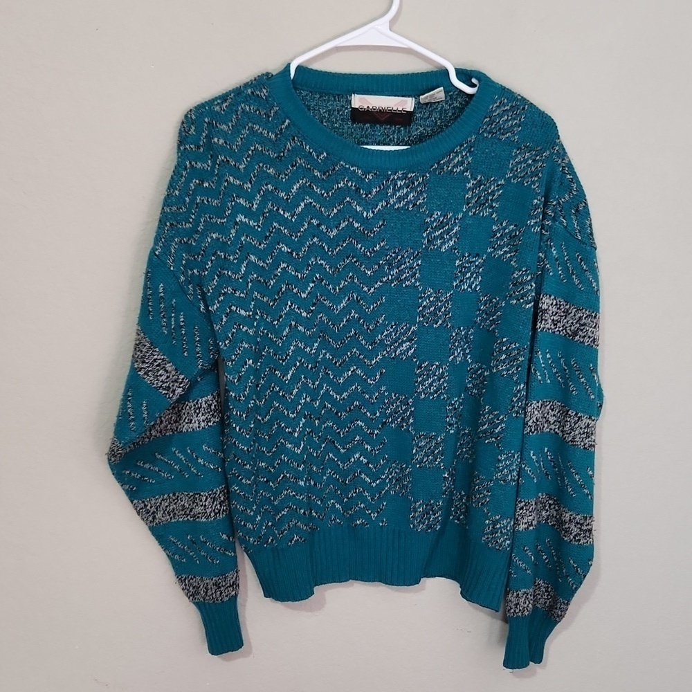 Gabrielle Mens Vintage Sweater 90s Y2K Abstract Medium Blue Black White